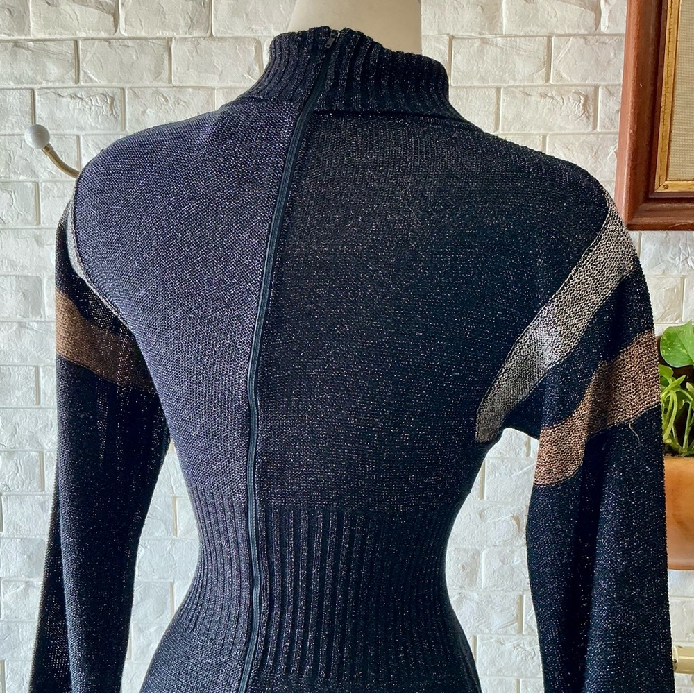 Vintage 1970s Wenjilli Long Sweater Dress Metallic Lurex Glitter Knit Gown - Picture 10 of 12